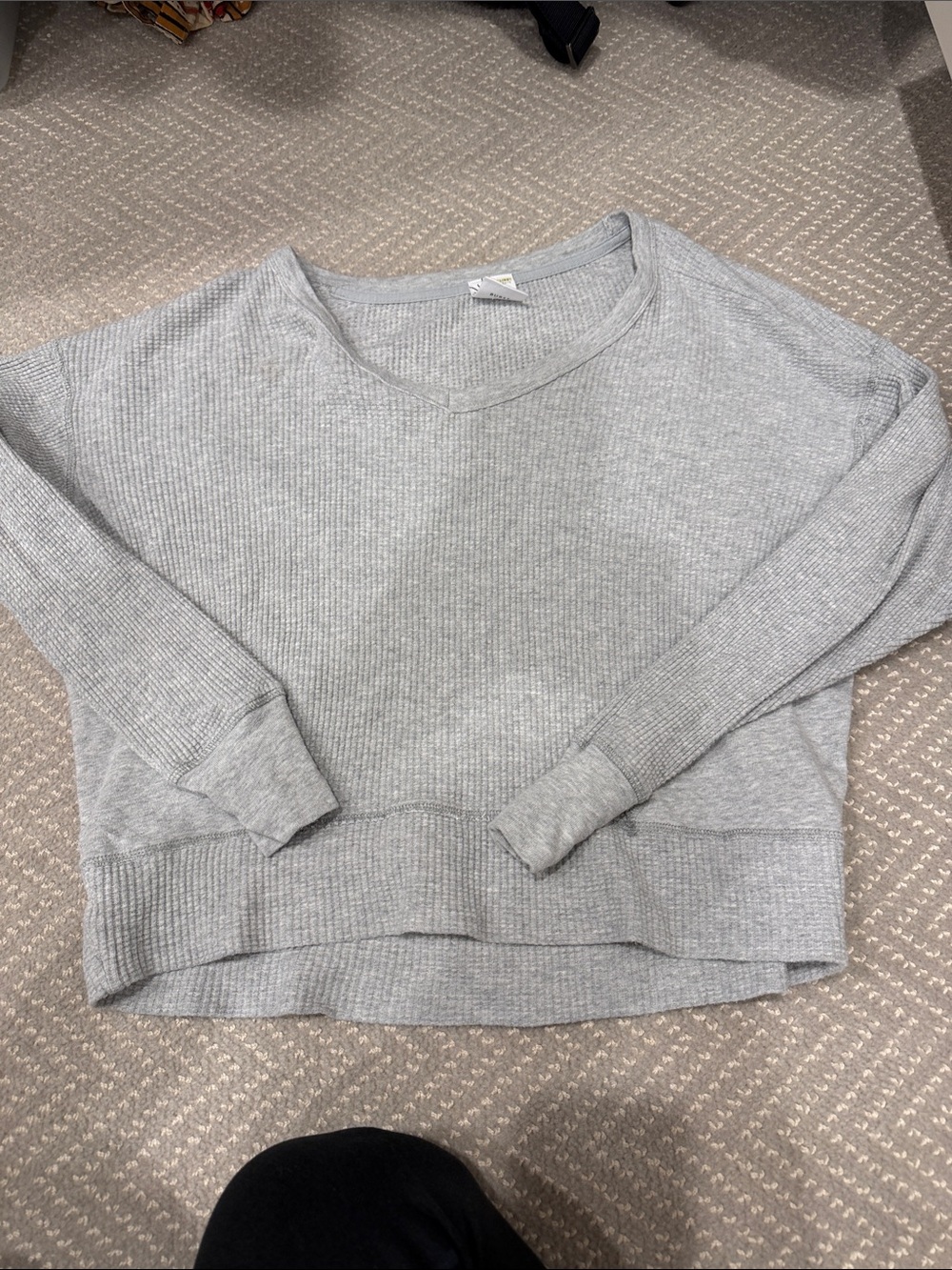 aerie Light Gray Ribbed Long Sleeve Top